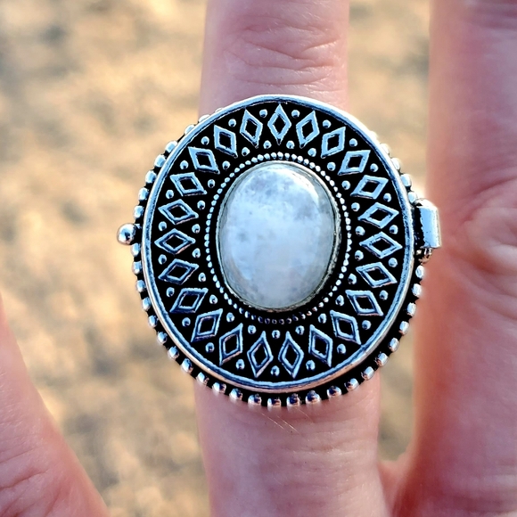 New Rainbow Moonstone 925 Silver Poison Ring. - Picture 8 of 11